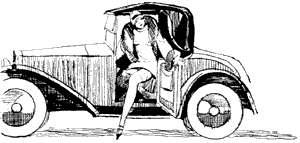 Woman getting out of old car